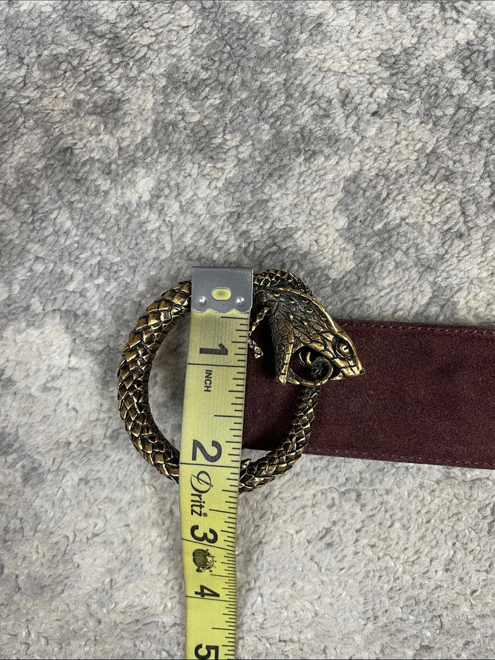 YSL Saint Laurent Monogram Serpent Buckle Belt Burgundy Suede Sz 60 - Picture 12 of 14